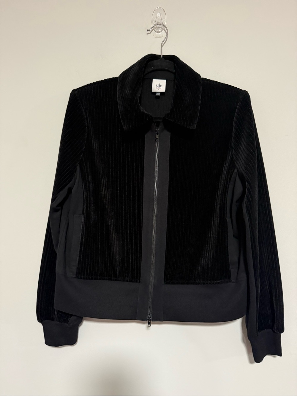 CAbi Black Team Ribbed Velvet Full Zip Jacket Size Medium #4499